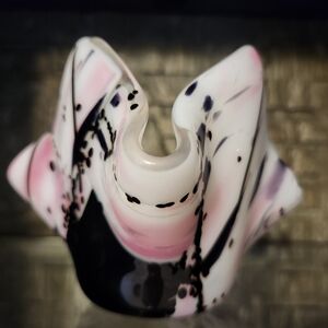 Abstract Pink, Purple, Black & White Fused Glass Hankerchief Style Candle Holder